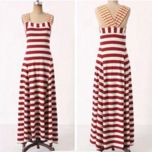 strapless open back dress Archival Anthropologie Red & White Stripe 